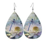 Dragonfly Flower Earrings for Women Teardrop Leather Earring Double Sided Drop Dangle Earrings Lightweight Women's Ear Accessories Jewelry Fashion Birthday Gift