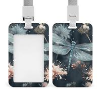 Dragonfly Flower ID Badge Holder with Lanyard Vertical Badge Reel Clip Durable Clear Window Name Tag ABS Plastic Push-Pull Design ID Card Holder for Office, Nurses, Employees