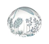 Dragonfly Flower Print Large Size Waterproof Shower Cap For Women And Men Reusable Lightweight Soft Hat