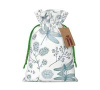 Dragonfly Flower Print Reusable Drawstring Pouch,Perfect For Birthdays,Anniversaries,And Parties