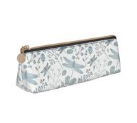 Dragonfly Flower Print Triangle Pencil Pens Case Large-Capacity Stationery Organizer Pouch Office Travel
