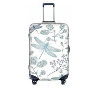 Dragonfly Flower print Washable Travel Luggage Cover Abstract Colorful Print Luggage Suitcase Protector, White, Medium, White, Medium