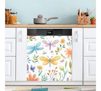 Dragonfly Flowers Dishwasher Magnet Cover for Door Front, Large Metal Decorative Kitchen Dishwasher Panel Decal Refrigerator Magnetic Decor Sticker 58 x 66 CM