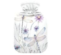 Dragonfly Flowers Field White tag3 Hot Water Bottle with Cover for Pain Relief tag1 for tag2, 1L