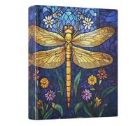 Dragonfly Flowers Mosaic Blue Blue 3 - Ring Binders with 1.57" Round Rings Fit 200 Sheets of 8.5x11 Inches Paper for Meeting Classroom Home School Office, 12.4x10.63x2.36 Inches