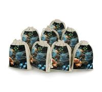 Dragonfly Flying on The Pond Bunches Pocket Cotton And Hemp with Drawstring 8 Pieces Reusable Gift Bags Jewelry Pouch for Wedding DIY Craft Party (4.9 X 6.7 Inch)