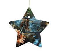 Dragonfly Flying on The Pond Ceramics Star Ornaments for Holiday Party, Christmas Star Pendant for Xmas Hanging Tree Ornaments, Personalized Christmas Decorations for Wedding Home Decor