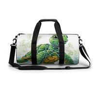 Dragonfly Flying on The Pond Gym Bag Small Travel Duffle Bag with Compartment Carry On Weekender Bag for Women Men, Cartoon Turtle Pattern, 17.7in/9in/9in
