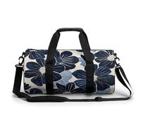 Dragonfly Flying on The Pond Gym Bag Small Travel Duffle Bag with Compartment Carry On Weekender Bag for Women Men, Navy Blue Flowers, 17.7in/9in/9in