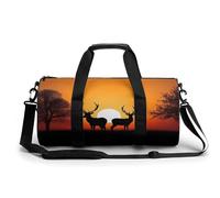 Dragonfly Flying on The Pond Gym Bag Small Travel Duffle Bag with Compartment Carry On Weekender Bag for Women Men, Nature Sunset Deer, 17.7in/9in/9in