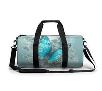 Dragonfly Flying on The Pond Gym Bag Small Travel Duffle Bag with Compartment Carry On Weekender Bag for Women Men, Light Blue Butterfly, 17.7in/9in/9in