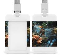 Dragonfly Flying on The Pond ID Badge Holder Cute ID Badge Name Card Holder with Lanyard Detachable Name Tag Clips Vertical ID Card Protector Case for Daily Office Gifts