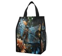Dragonfly Flying on The Pond Insulated Lunch Bag Box, 12L Capacity with Dual Side Pockets, Foldable Cooler Tote, Leakproof Lunch Cooler Bag, Reusable Picnic Tote Bags for Work Travel Office Beach