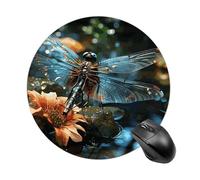 Dragonfly Flying on The Pond Mouse Pad with Non-Slip Rubber Base,Small Round Mousepad 7.8" Diameter,Mouse Mat for Computers, Laptop, Gaming, Office & Home