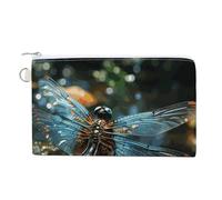 Dragonfly Flying on The Pond Purse Zipper Change Purse, Coin Purse for Outdoor, Canvas Thin Pocket Travel Wallets Women Man Clutch Bag for Coin Cards Keys (7.4x 4.6 Inches)