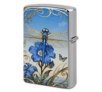Dragonfly Forget-me-not Lighter Case Classic Pocket Lighter Cover Windproof Flip-Top Metal Lighters Sleeve Double-Sided Lighters Covers for Men Women