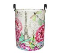 Dragonfly French Tower Collapsible Oxford Fabric Laundry Hamper, Waterproof With Handles - Foldable Storage Basket For Bedroom, Bathroom, Kitchen, Nursery, Car & Toys