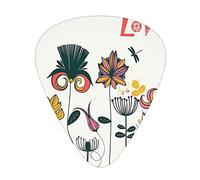 Dragonfly Funky Guitar Picks 12 Pack Universal ABS Guitar Picks,Funky Featured Different Type of Flower Motif Love Mother Earth Themed Bohemian,for Acoustic and Electric Guitar