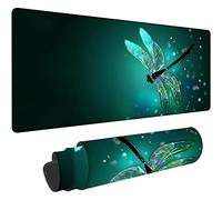 Dragonfly Gaming Desk Mat Large, Fantasy Green Dragonfly Extended Mousepad,Non-Slip Rubber Mouse Pad Stitched Edges,Desktop Decorative Accessories for Home Office 31.5" x 15.7"