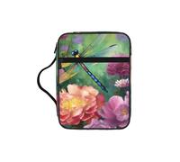 Dragonfly Garden Spring Bible Cover for Women - Stylish Large Bible Case for Men, Multi-Functional Carrying Book Cover Church Bag with Handle and Zipper Pocket - Bible Bag Christian Gifts