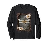 Dragonfly Garden with Daisies and Lavender Long Sleeve T-Shirt