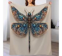 Dragonfly Gemstone Print Blanket, Super Soft Flannel Luxury Watercolor Throw Blankets, Warm Fluffy Blue Blankets, for Crib Bed Couch Chair Living Room Travel Outdoor 180x200 cm