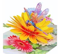 Dragonfly & Gerbera Daisies Flower Pop Up Birthday Card, 3D Rainbow Dragonfly, Ideal Gift for Birthday, Mother’s Day, Valentines, Thank You, All Occasion for Her, Wife, Mom, Grandma, Daughter