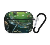 Dragonfly Green Airpod Pro Case AirPods 2 Case for Women Hard Shell Protective Cover with Carabiner Keychain Compatible with AirPods Case 2nd 1st Generation, Front LED Visible Black