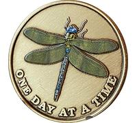 Dragonfly Green Color One Day At A Time Serenity Prayer Medallion Chip