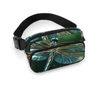 Dragonfly Green Fanny Pack for Women Men Waist Bag Belt Bag Adjustable Casual Bag for Travel Sports Hiking, white, 7.9x5.1inches