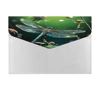 Dragonfly Green File Folder with Snap&6 Pockets Reusable File Organizer Portable Document Paper Bill Receipt Organizer Plastic Envelopes for Office College Letter Size