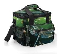 Dragonfly Green Insulated Lunch Box Portable Cooler Bag Extra Large Lunch Bag Lunch Cooler Leakproof Ice Chest Thermal Cooler Shopping Bags for Beach, Picnic, Camping, Shopping