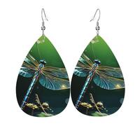 Dragonfly Green Leather Earrings Dangle Drop for Women Lightweight Teardrop Earrings Pendant Christmas Birthday Gift Fashion Jewelry Outfits Accessories