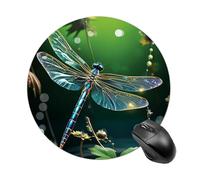 Dragonfly Green Mousepad Round Anti-Slip Waterproof Rubber Base Mice Mat Cute Mousepad for Work Office Home Gaming Laptop Men Women Small Size 7.8 X 7.8 Inches