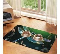 Dragonfly Green Pet Feeding Mat Absorbent Pu Leather Dog Cat Food Mats Contain Spills Protects Floors, Anti-Slip Rubber Backing Dog Bowl Mats Easy Clean Pet Placemats 40x60cm