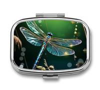 Dragonfly Green Pill Box 2 Compartment Portable Pill Case Daily Square Pill Organizer for Pocket Purse Daily Medicine Container to Hold Vitamins Fish Oil Travel Gifts