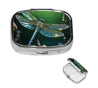 Dragonfly Green Pill Case with Mirror Retro 2 Compartment Pill Box Small Pill Organizer for Purse or Pocket Decorative Metal Medicine Vitamin Organizer Unique Gifts