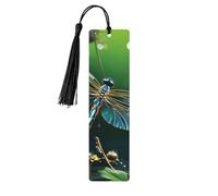 Dragonfly Green Wooden Bookmarks 5pcs with Black Tassels Handmade Double-Sided Printed Book Marks Page Markers Book Accessories Gift for Book Lovers Women Men