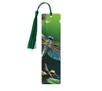 Dragonfly Green Wooden Bookmarks 5pcs with Dark Green Tassels Handmade Double-Sided Printed Book Marks Page Markers Book Accessories Gift for Book Lovers Women Men
