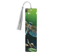 Dragonfly Green Wooden Bookmarks 5pcs with Gray Tassels Handmade Double-Sided Printed Book Marks Page Markers Book Accessories Gift for Book Lovers Women Men