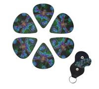 Dragonfly Guitar Picks 6 Pack, 0.46mm Thickness Celluloid Bass Pick with Leather Guitar Pick Holder Keychain Abstract Art Pics Plectrum for Acoustic Electric Guitar, Ukulele, Bass