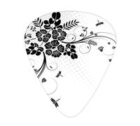 Dragonfly Guitar Picks Picks 12 Pack with Thin Box,Floral Ornament with Fern Plants Leaves Nature Stylized Illustration,Special Guitar Plectrums Gift Set for Guitarist,Black White