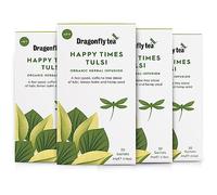Dragonfly Happy Times Organic Tulsi Tea - 80 Compostable Bags in Pack of 4 x 20 - Caffeine-Free Uplifting Herbal