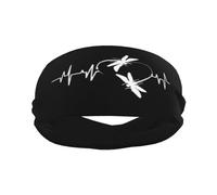 Dragonfly Heartbeat Sports Sweatbands for Men & Women, Non-Slip Elastic Wristbands & Headbands for Basketball, Tennis, Workout, Gym, Yoga, Absorbent & Breathable (Black)