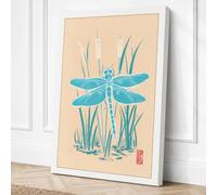 Dragonfly in Marsh Japandi Canvas Wall Art Print 30x20 Inch (76 x 51 cm)