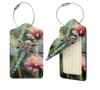 Dragonfly Insects Flowers Luggage Tag for Suitcase PU Leather Suitcase Tag with Stainless Steel Loop and Address Card Baggage Tags Cute Bag Name Travel Tags ID Labels for Women Men 2 PCS