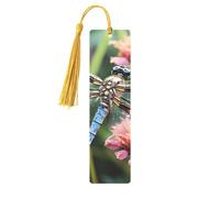 Dragonfly Insects Flowers Metal Bookmarks with Tassels,Pendant Unique Handmade Bookmark Craft DIY Wooden Bookmarks Cute Hanging Tags Ornaments for Book Lovers Birthday Teachers Gift