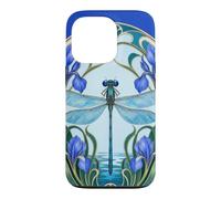 Dragonfly Iris Flower Art Nouveau Elegant Blue and Purple Case for iPhone 13 Pro