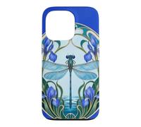 Dragonfly Iris Flower Art Nouveau Elegant Blue and Purple Case for iPhone 13 Pro