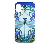 Dragonfly Iris Flower Art Nouveau Elegant Blue and Purple Case for iPhone 16 Plus